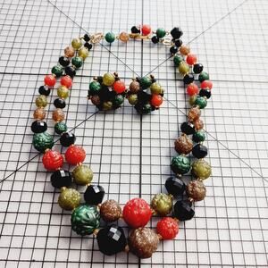 Necklace Earring Set VTG Germany Cha Cha Bead Lucite Cluster Mid Century Modern